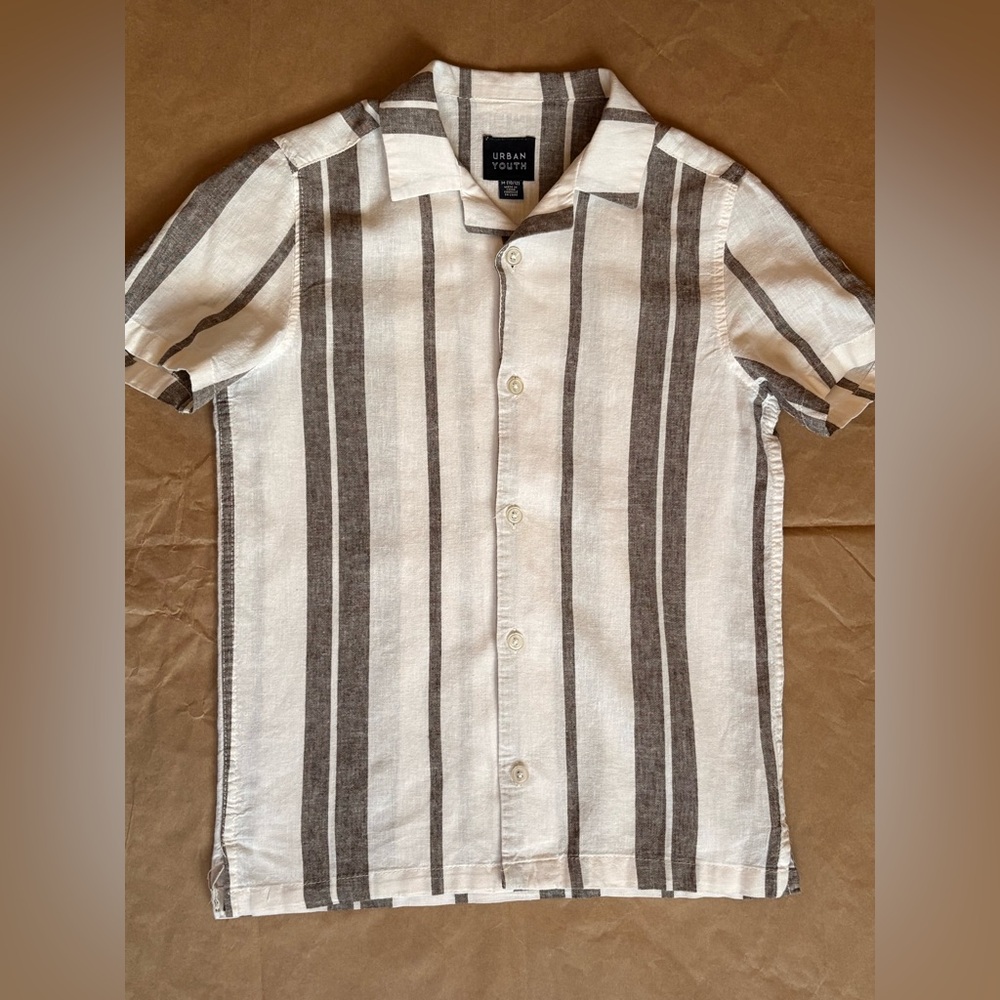 Linen/Cotton Urban Republic Kids Casual Striped Shirt - Cream and Brown